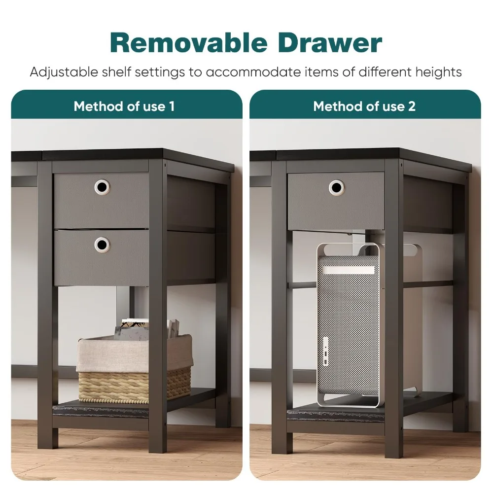 Computer Desk with Storage Drawers, Small Office Desk Modern Simple Study Writing Table for Home Bedroom,  with 2-Tier Drawer