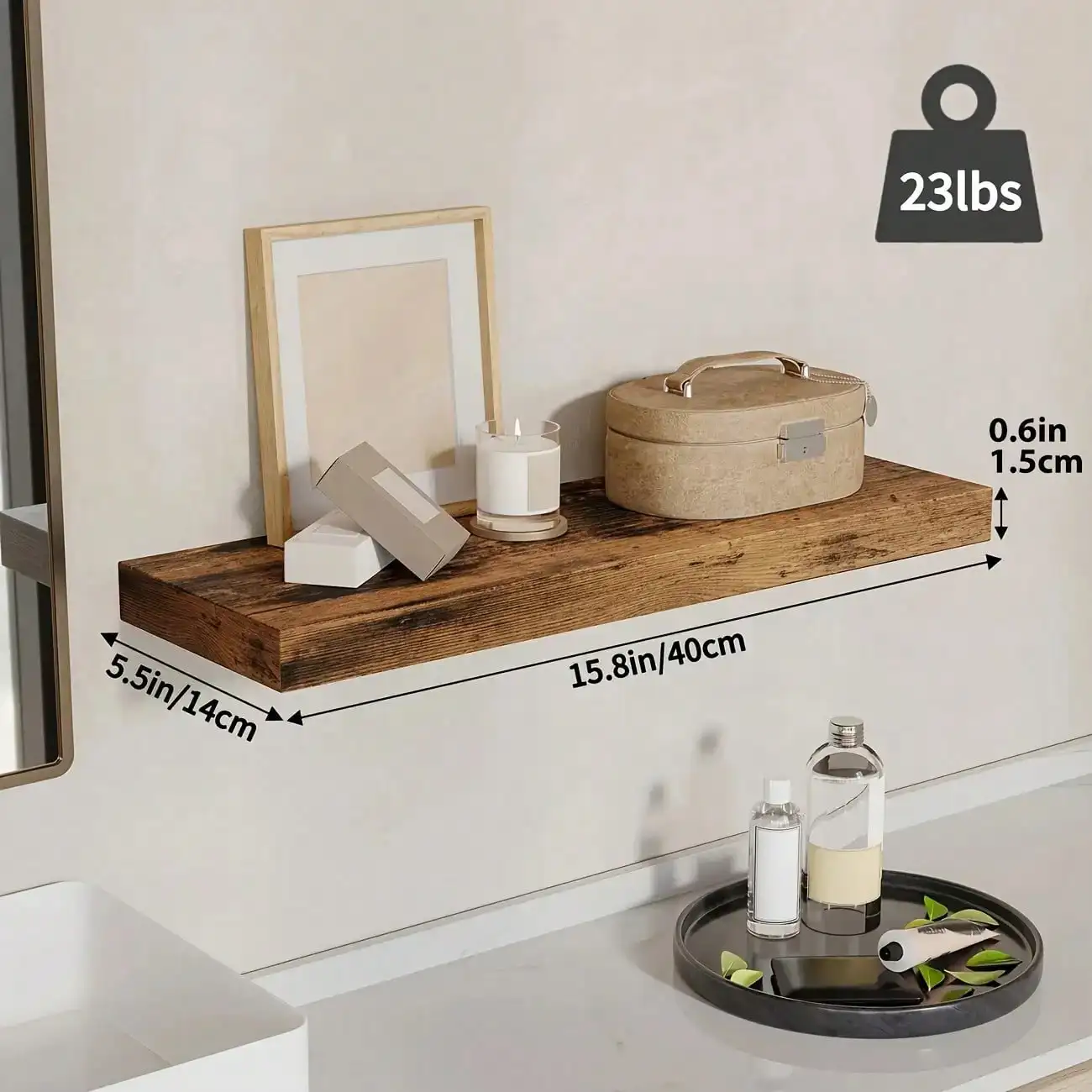 Floating Shelves For Bathroom, 4pcs 15.8 Inch Wall Mounted Rustic Wood Shelves For Bathroom Storage, Bathroom