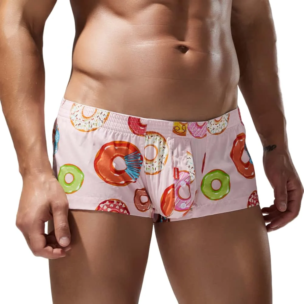 SEOBEAN New Mens Underwear 100% Cotton Boxer Shorts Loungewear Shorts Men Boxers Donut Pattern Underpants Boxer