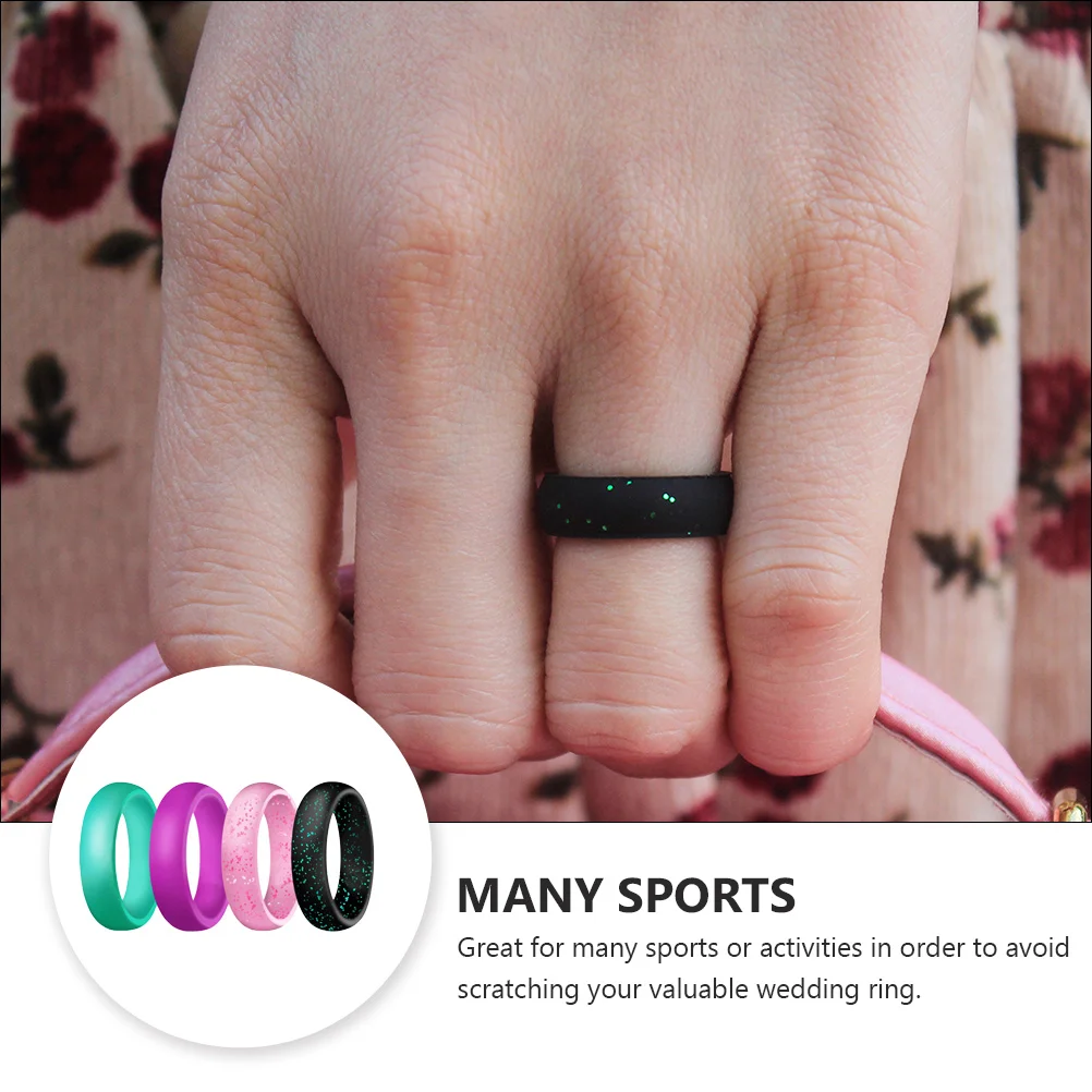 

4 Pcs Silicone Ring Glitter for Sports Wedding Simple Silica Gel Finger Women's