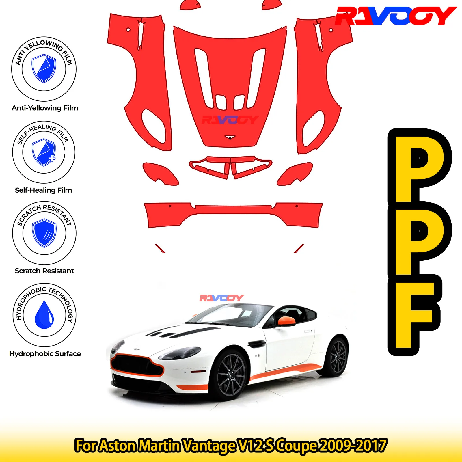 For Aston Martin Vantage V12 S Coupe 2009-2017 Glossy Matte Black Precut front PPF Kit Paint Protection Film