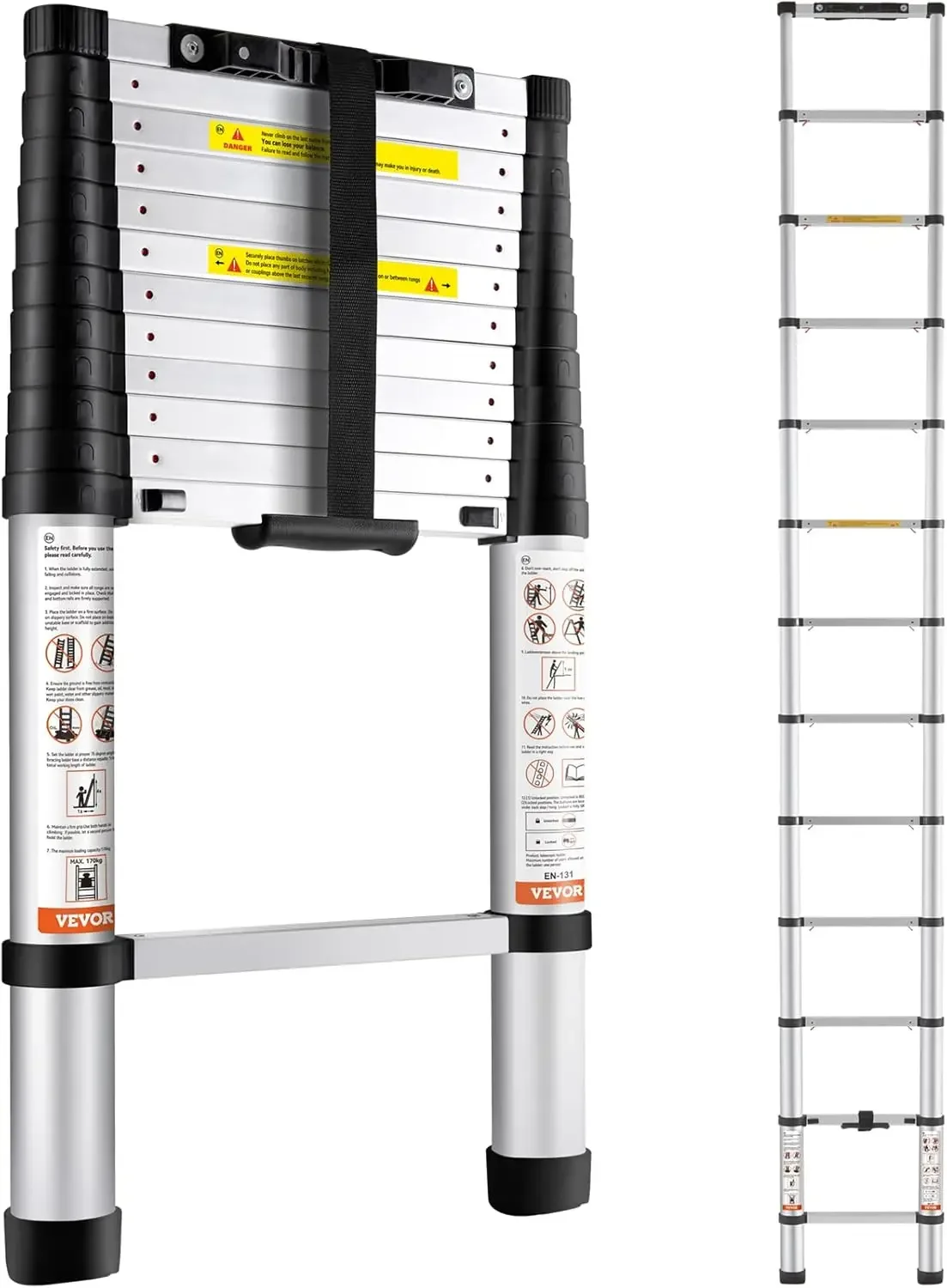 

Telescoping Ladder, 12.5 FT Aluminum One-button Retraction Collapsible Extension Ladder, 375 LBS Capacity with Non-slip Feet
