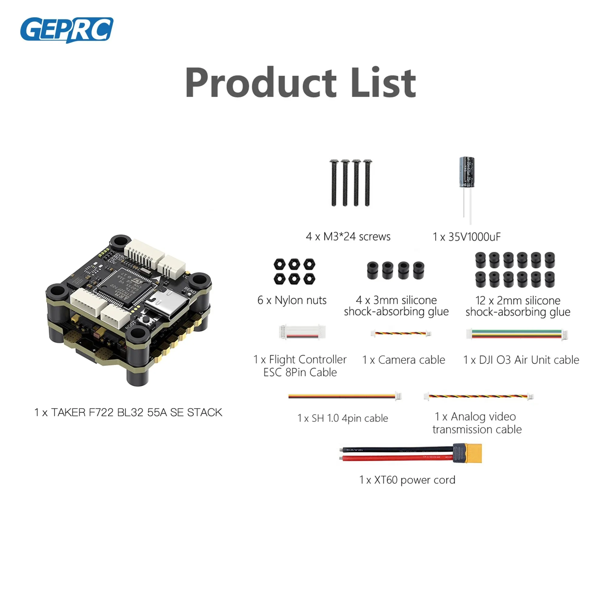 

GEPRC TAKER F722 BL32 SE STACK 55A MPU6000 Gyro 32Mb BlackBox Flight Data Record Plug Play LONG RANGE Racing FPV Drone RC Parts