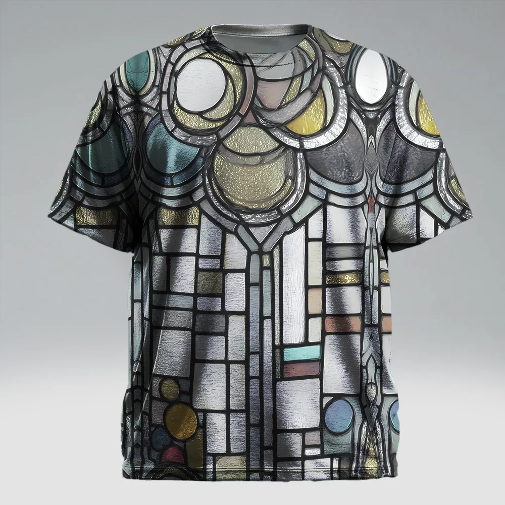 

S-9xl plus size Men's - Visual Short Sleeve T-Shirt: Modern Bold - Durable Material, Subtle Neon Gradients, Breathable,