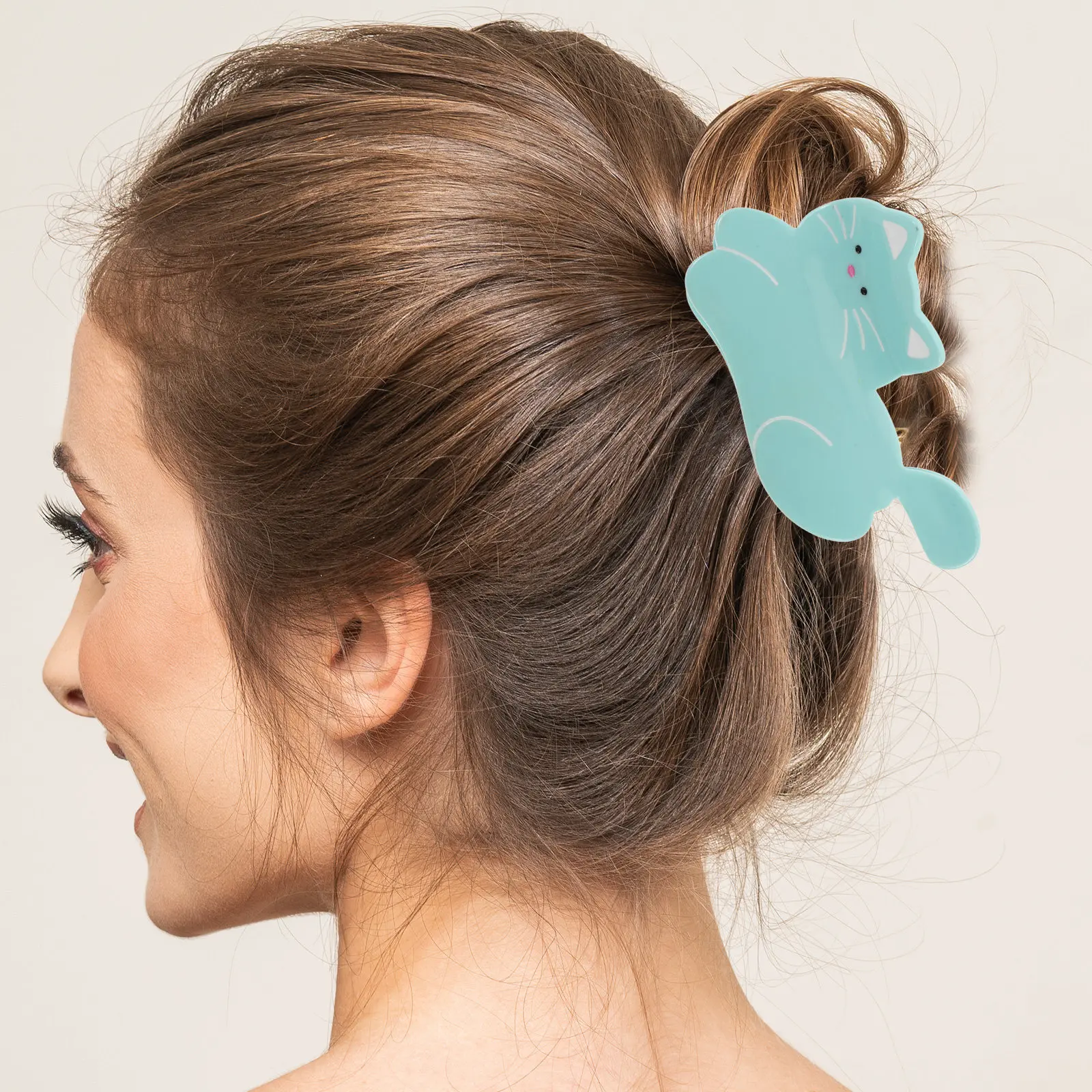 Cartoon Cat Claw Clip Small Hairclip Animal Hair Clip for Women Sky-Blue Playful Whimsical Novelty Hair Claw Clips Cute