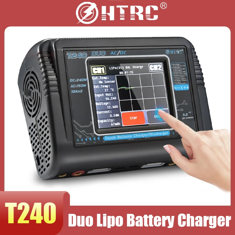 

HTRC T240 Lipo Battery Charger Dual Channel High Power AC 150W DC 240W For Liion LiFe LiHV NiCd NiMH PB Smart Battery Discharger