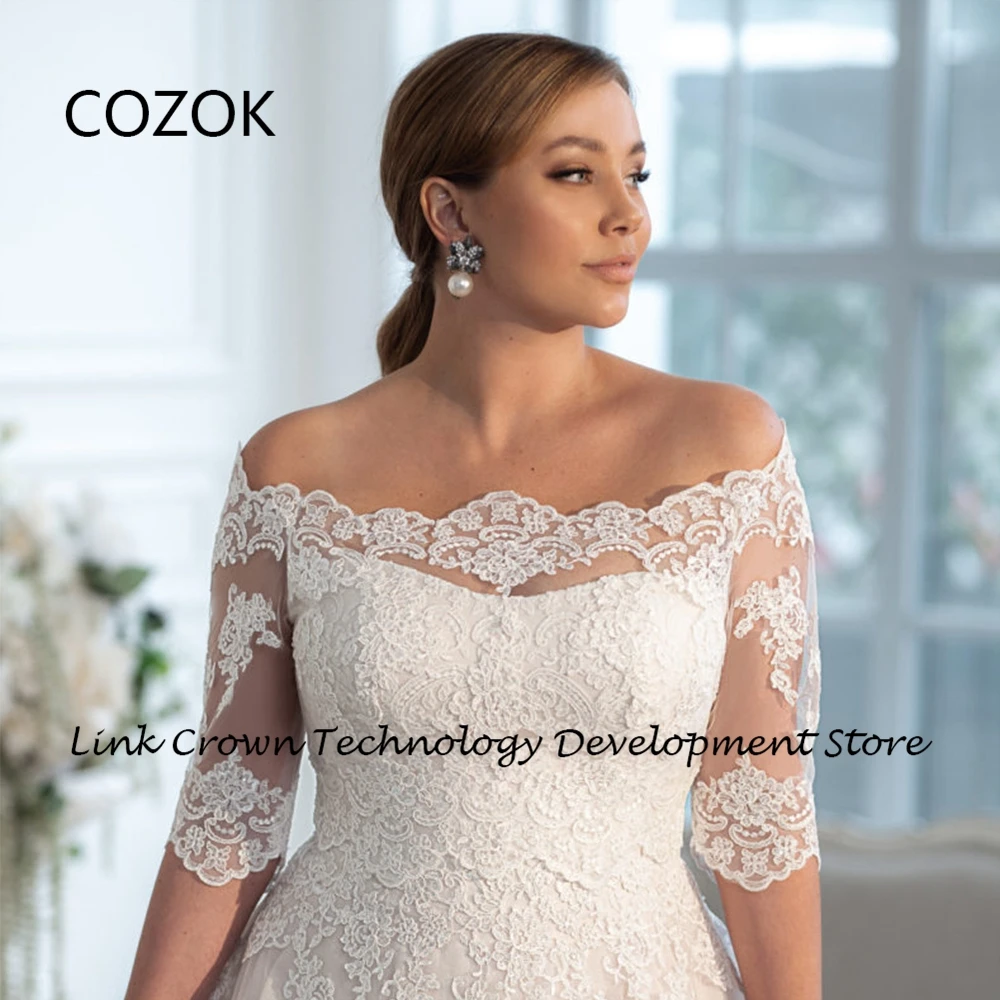 COZOK-Robes de mariée demi-manches pour femmes, col bateau, charmantes robes de mariée, tout ce qui est avec de la dentelle, été 2024