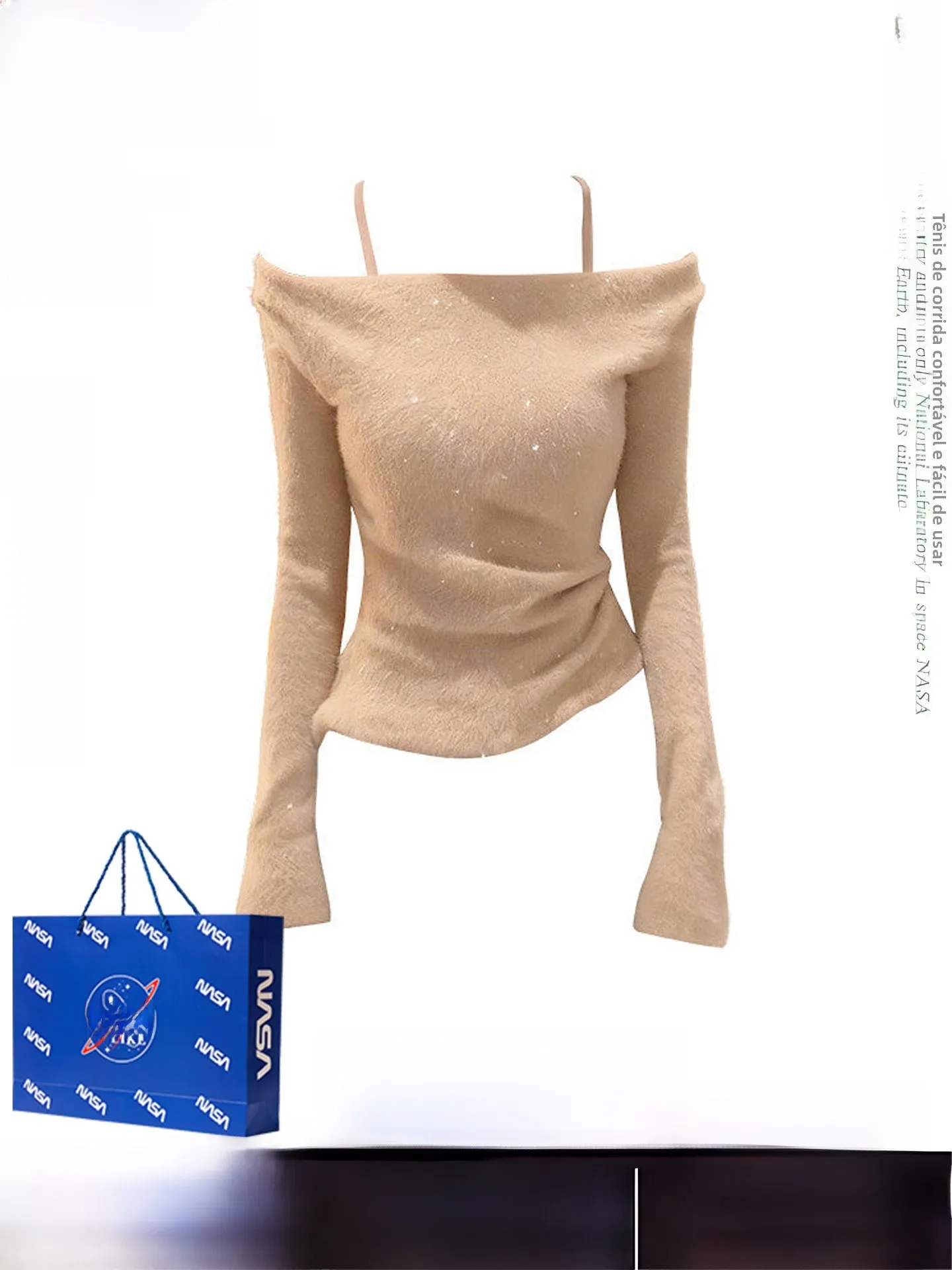 

Elegant Long Sleeve One Shoulder T-Shirt Women's Autumn Winter Glitter Show Shoulder Knitwear Slant Shoulder Top Gentle Style