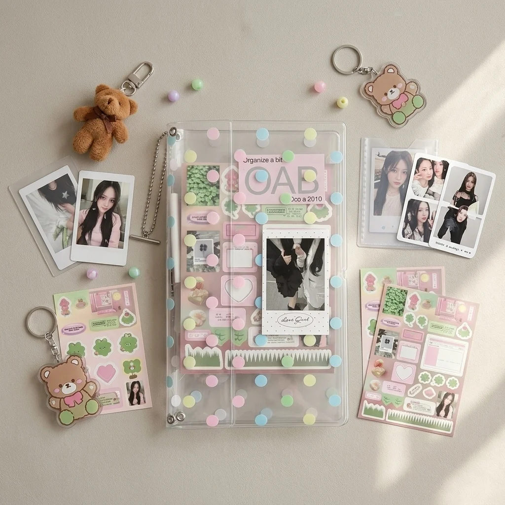 Silver Lanyard Loose Leaf Journal Shell Polka Dot PVC Cover Set 4 Pcs DIY Korean Ins Kpop Photocard Display Holder