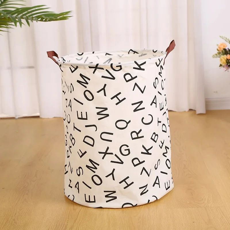 Foldable Laundry Basket Storage Bucket Cotton Linen Fabric White Black Waterproof Dirty Laundry Toy Storage Basket Dirty Clothes