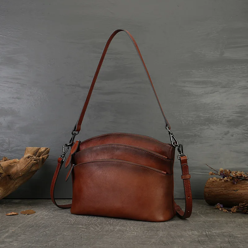 Multi Layer Design Zip Pockets Adjustable Strap Shoulder Purse Women Retro Style Crossbody Bags