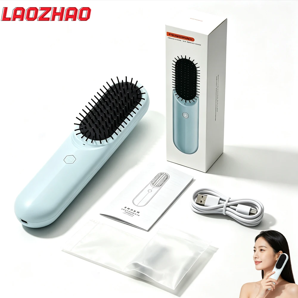LAOZHAO Electric Hair Brush, Oil Infuser Negative Ion Scalp Massage, Self-Clean Detangling Comb Thermal Mist for Dry Frizzy Hair