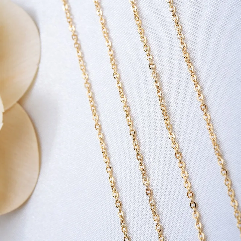 2PCS Length 45CM 14K Real Gold Color Brass Finished Necklace Chain High Quality DIY Jewelry Making Findings Accessories