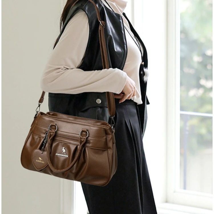 

PU leather lady's shoulder bag with multiple compartments, large capacity, retro style and water-resistant, crossbody bag