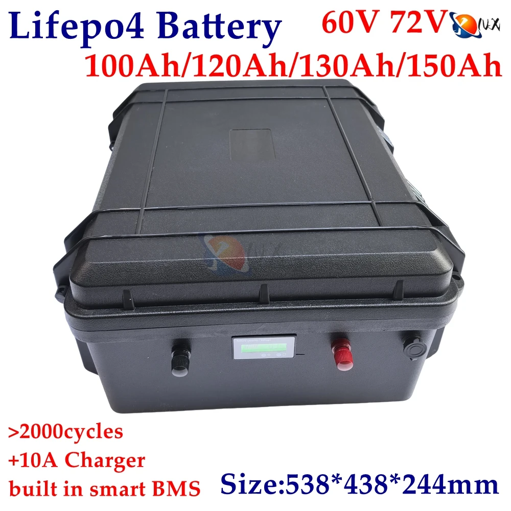 YNX LiFePO4 60V 72V 100Ah 120Ah 130Ah 150Ah Waterproof Lithium Battery for 6KW 7KW Tricycle Motorcycle EV RV Sightseeing Vehicle