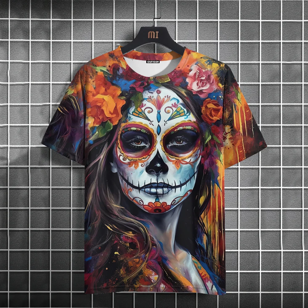 Mexican Skull Day of The Dead Graphic T Shirt for Men Womens Graffiti Clothing Horror Goth T-shirts Fashion Streetwear Tops Tees