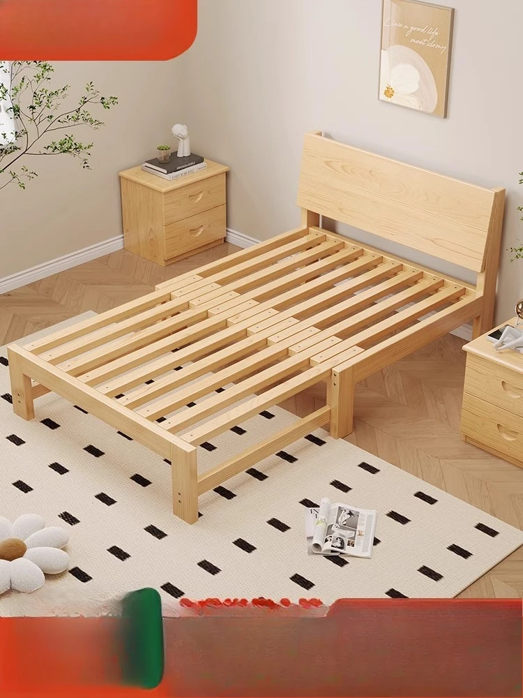 Full solid wood telescopic bed multi-functional folding sofa bed dual-purpose small apartment pull-out bed