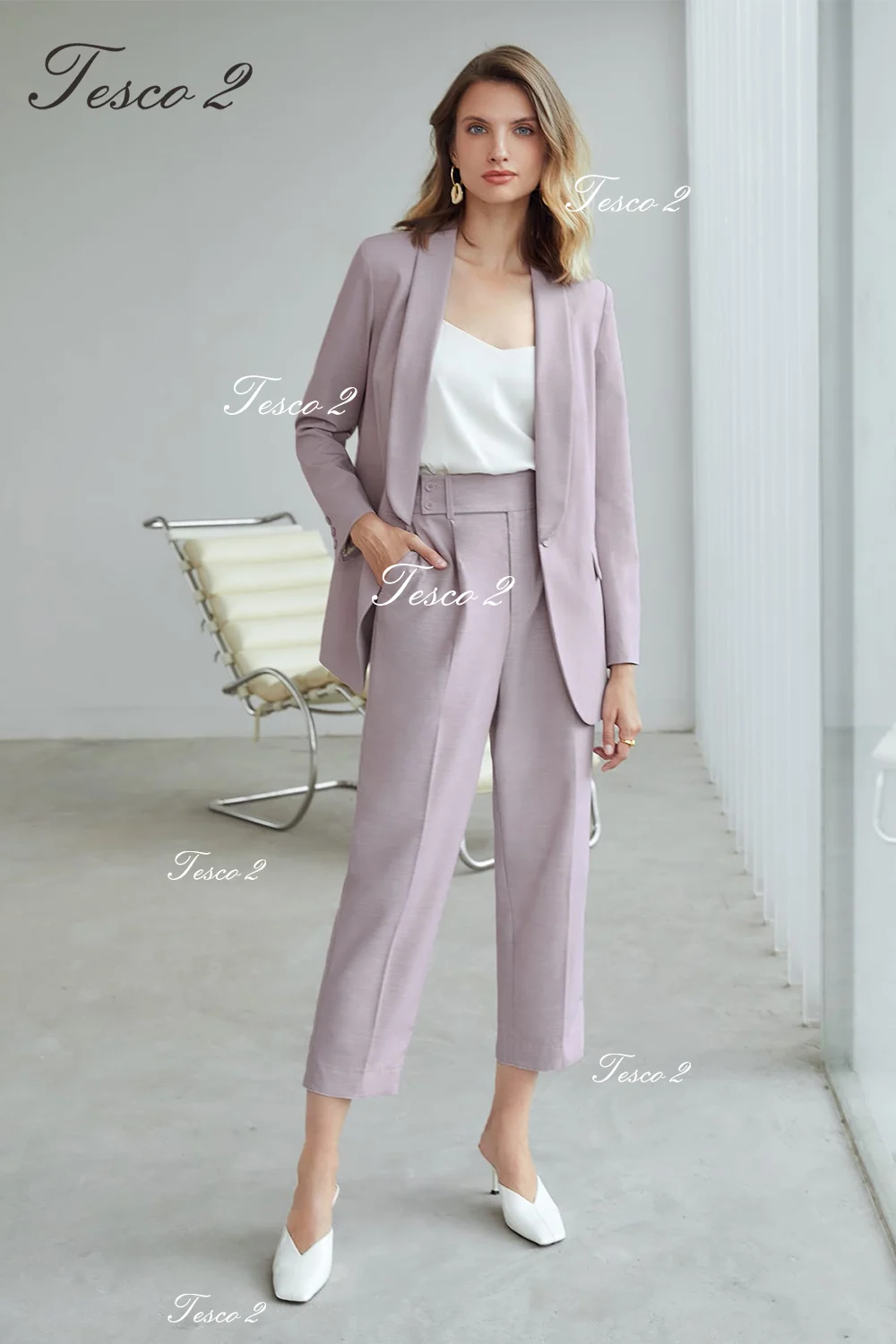 Traje de mujer de color lila, traje elegante para mujer, chaqueta de 2 piezas, Blazer, pantalones, traje diario informal para primavera y otoño