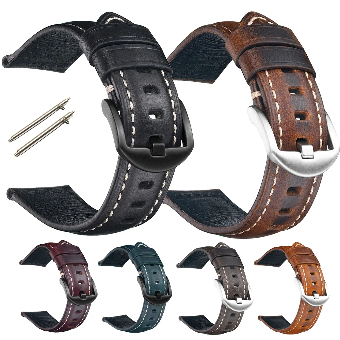 Cowhide Watch Band 18mm 20mm 22mm 24mm 26mm Retro Genuine Leather Watch Strap Quick Release Wrist Bracelet Belt