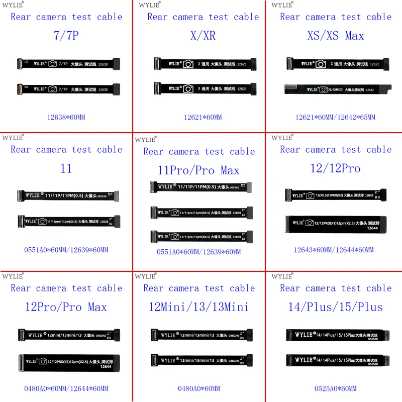 WYLIE Rear Camera Test Flat Cable For iPhone 7 7 Plus X XS XSM 11 11Pro 12 12 Pro Max 13 Mini Back Camera Test Extension Line