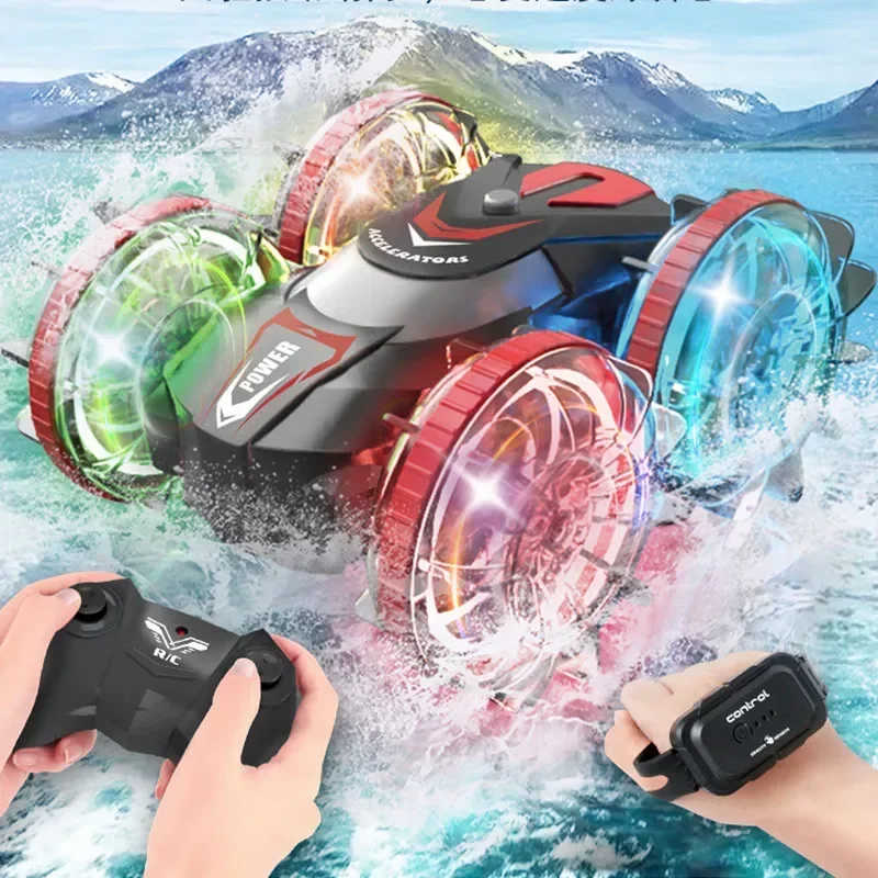 Two-Sided Amphibious Stunt RC Car Gesture Sensing 4WD Drift Gesture Induction RC Boat Off-Road RC Vehicle Summer Pool Toy