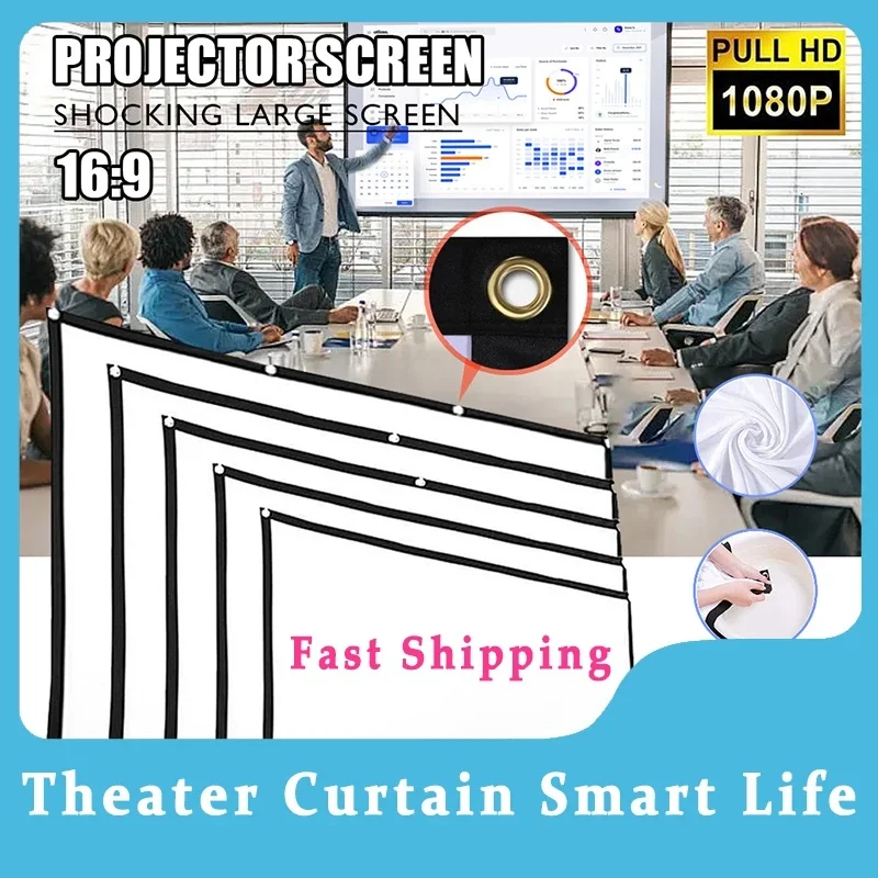 

16:9 Simple Projector Curtain 60/72/84/100/120/150 inch Portable HD Display Screen Home Cinema Theater Movie Home Outdoor Office