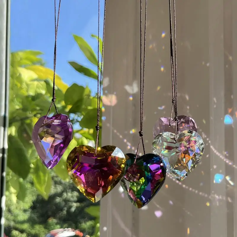 Crystal Windchimes Ornaments Heart Love Crystal Window Craft Outdoor Garden Hanging Pendant Wind Chimes Sun Catchers Decoration