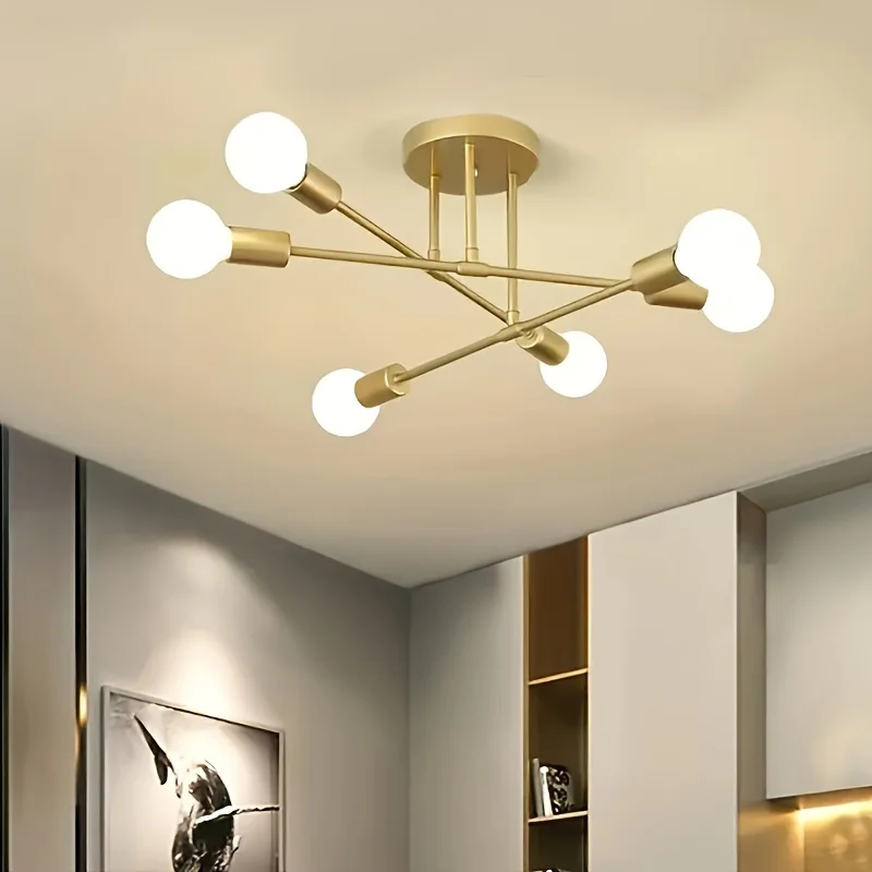 1pc Multi-Color 6-Head Ceiling Lamp Home Decor E27/E26 Bulb Base Iron Art Satellite Chandelier Semi-Recessed Ceiling Lamp