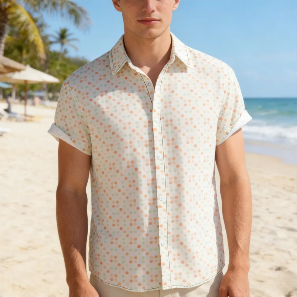 ​Men's Red White Polka Dot Short Sleeve Shirt Hawaiian Beach Casual Button Down Summer Vacation Valentine's Day Date Night Wear