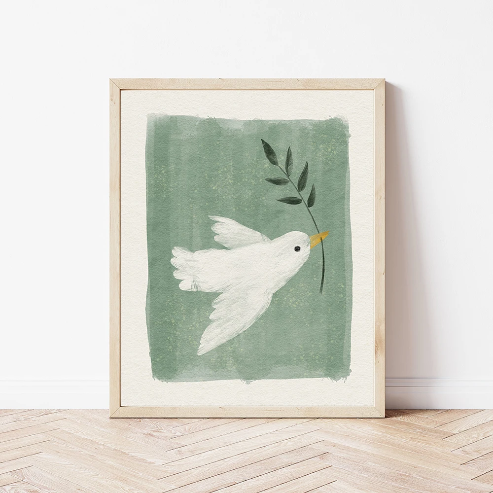 Peace Dove Olive Branch Nursery Wall Art Canvas Painting Nordic Minimalist Posters And Prints Wall Pictures Kids Room Home Decor