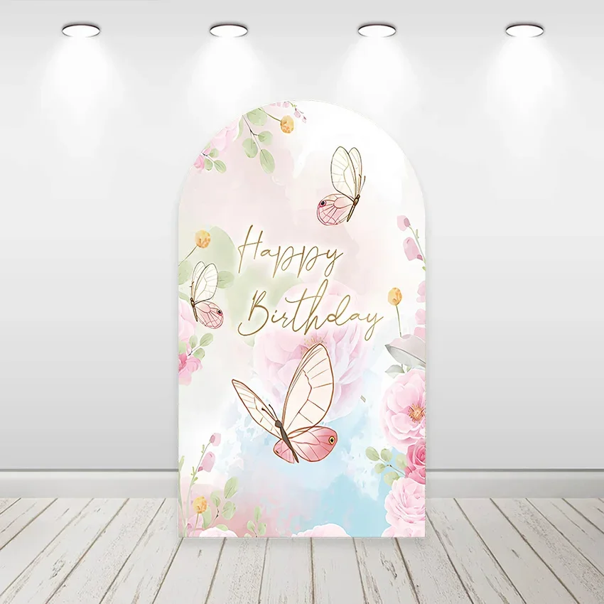 Mehofond Custom 2-Sided Butterfly Flowers Girl Birthday Party Baby Shower Covers Chiara Arch Background Decor Backdrop Photo