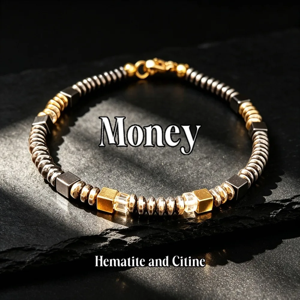 Vintage-Style Hematite and Citrine Beaded Money Bracelet, Attracting Wealth, Abundance, and Prosperity, Handmade Natural Stone Skin-Friendly Jewelry, Suitable for Daily Wear and Gift-Giving