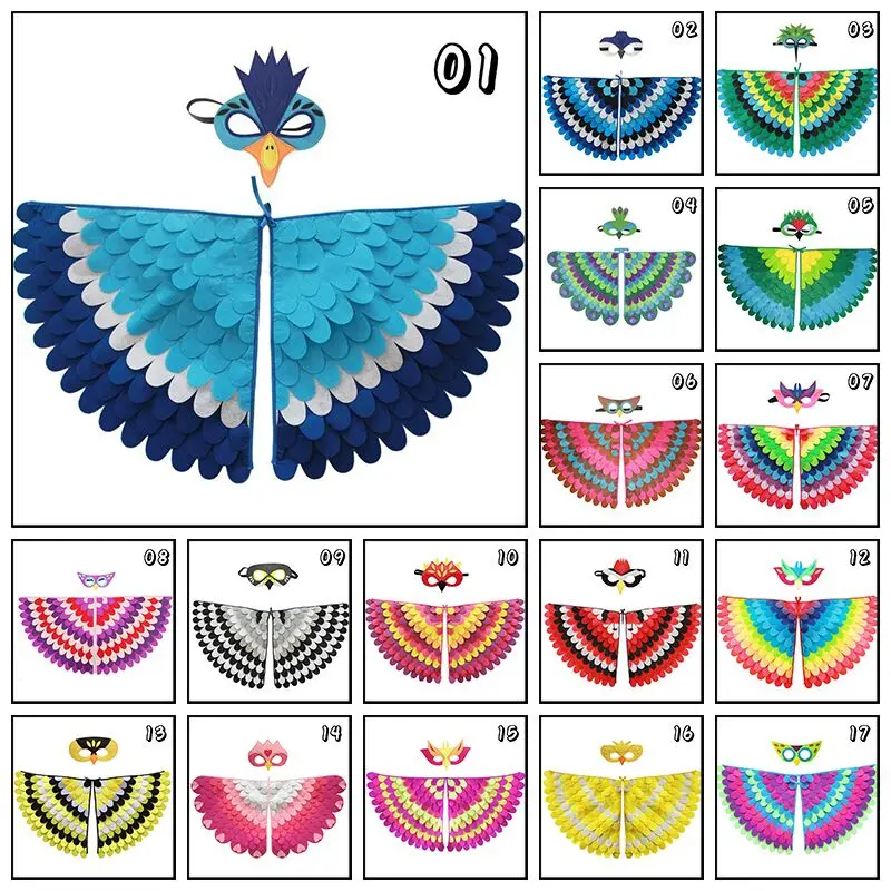 

Children Halloween Owl Peacock Cosplay Costume Felt Animal Bird Wings Cloak With Mask Cape Stage Performance Carnival Dress Up