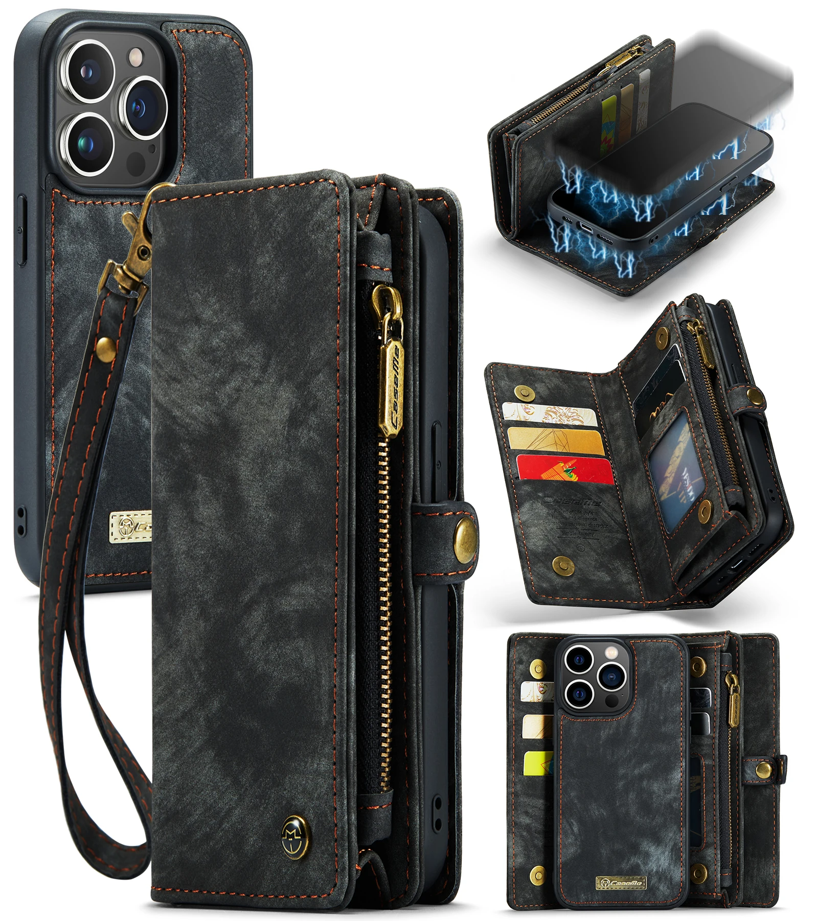 

CaseMe Flip Leather Phone Case For iPhone 16 Plus Pro Max 11 12 13 14 15 Plus XS XR Max Zipper Wallet Multi Card Cover Coque