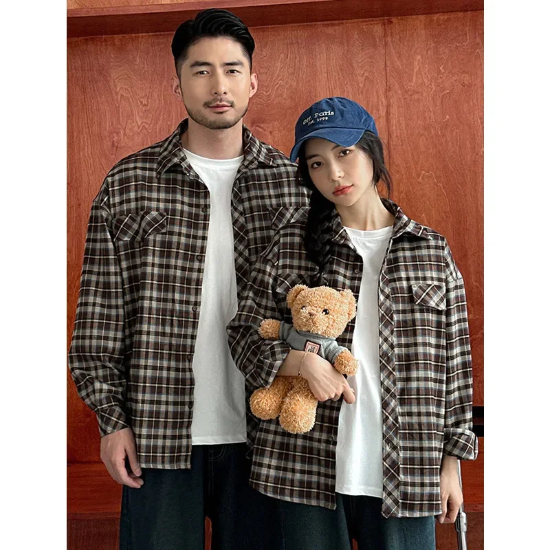 Equal Family Plaid Shirts Autumn Father Mother and Daughter Son Same Long Sleeve Tops Korean Vintage Parent-child Jacket Coat