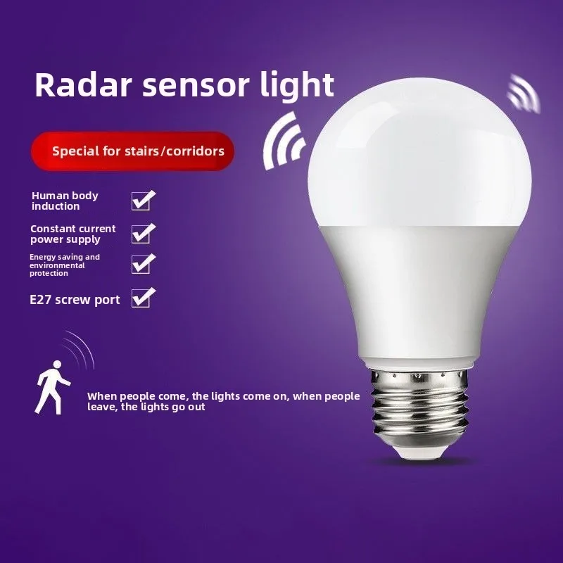 LED Radar and Infrared Human-Inductive Energy-Saving Bulb for Stairs, Corridors and Bathrooms with Sound and Light Control