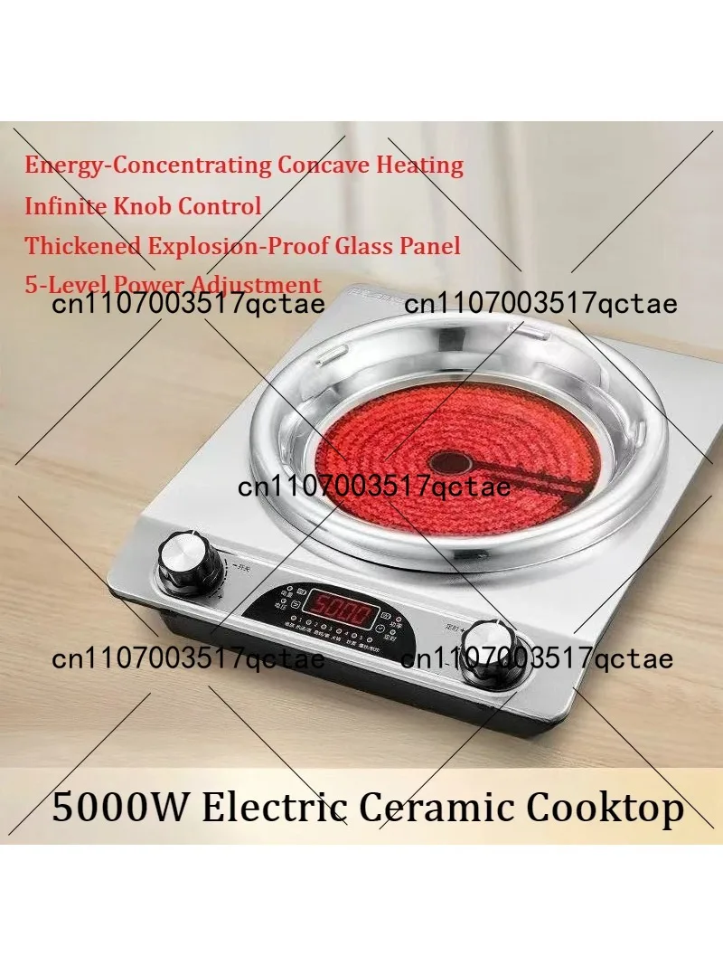 High Power Concave Induction Cooktop Ceramic Multifunctional Hot Pot BBQ Stir Fry Burner Compatible with All Pots