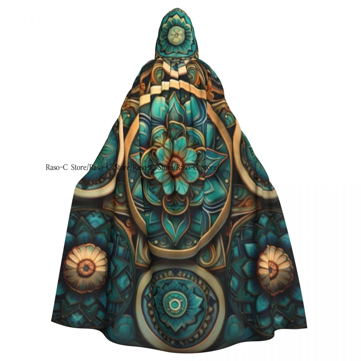 Capa Reversible con capucha para fiesta de Brujas Unisex, capa de vampiro para adultos, elemento circular geométrico de Mandala