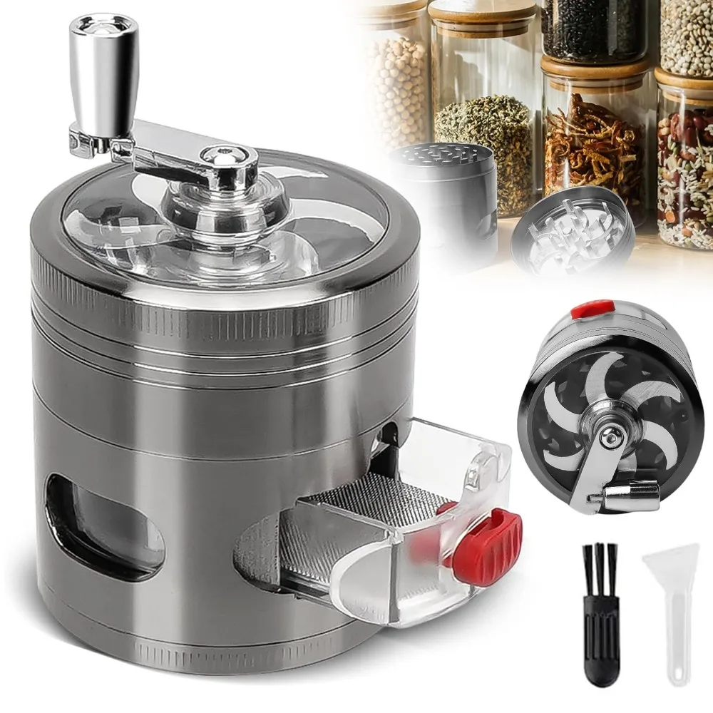 Tragbarer Handkurbel-Grinder aus Zinklegierung mit Magnetdeckel, scharfen Zähnen und integriertem Sieb, kompaktes manuelles Mahlwerkzeug für den Haushalt und unterwegs