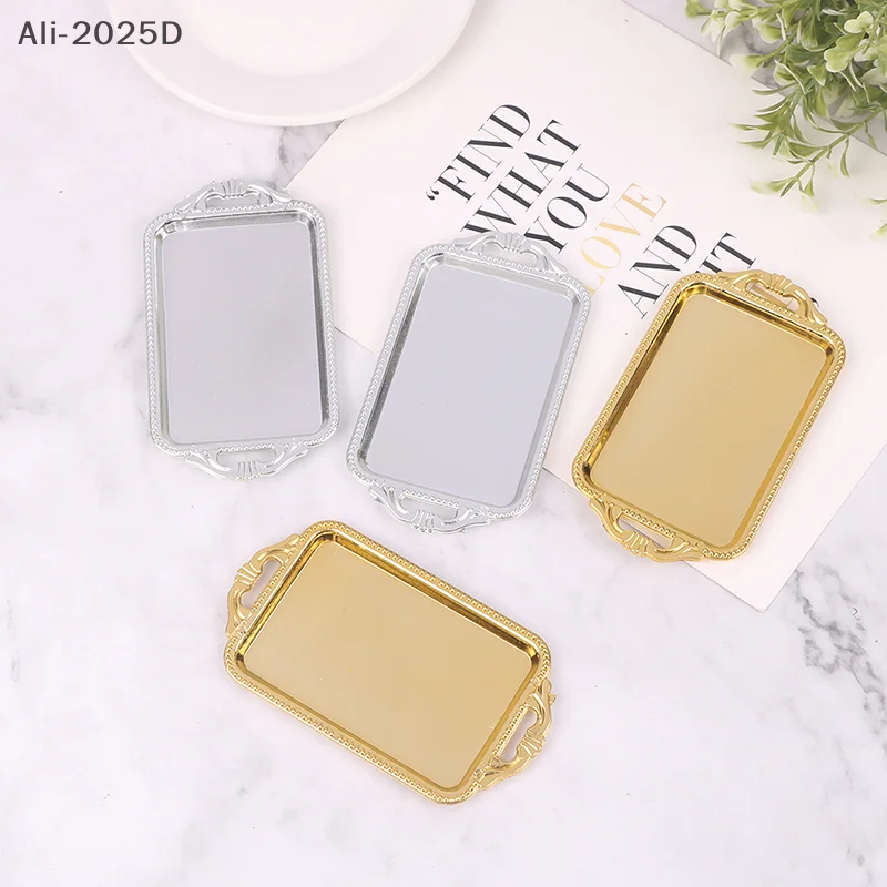 

2pcs Dollhouse Miniature Accessories Mini Plastic tea Tray Simulation Dinner Plate Model Toys for Doll House Decoration