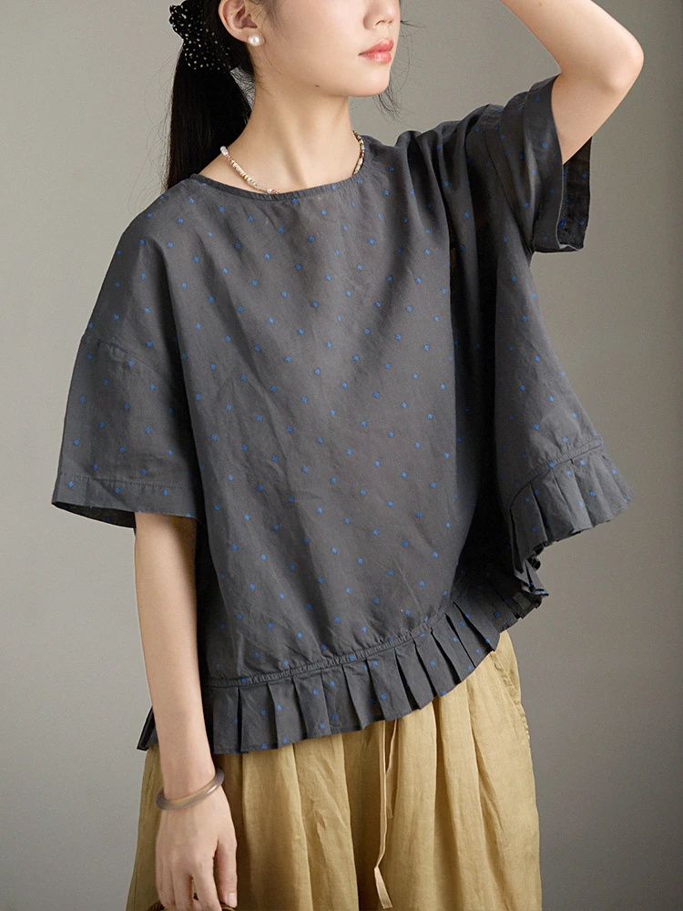 

Летняя легкая хлопковая футболка с круглым вырезом и вышивкой, свободного кроя, с коротким рукавом, повседневный топ для женщин, влагоотводящая