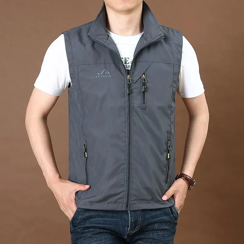 Colete dos homens casaco de verão tático fino casual gilet outwear multi bolso pesca viagem colete jaqueta masculino novo chalecos