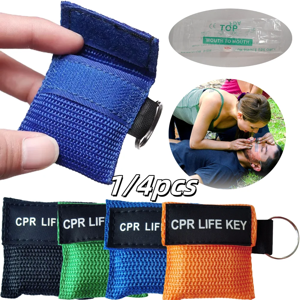 LLavero de primeros auxilios, protección facial de emergencia, máscara de resucitador de chorro Cpr, herramientas profesionales de rescate para campamento al aire libre, cuidado de la salud, 1/4 Uds.