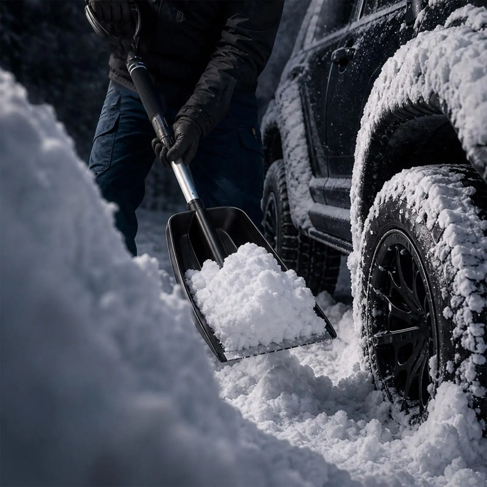 Snow Shovel For Car Retractable Non-Slip Ergonomic Aluminum Pusher Driveway Snow Remover For Driveway Winter Walkway Pathway