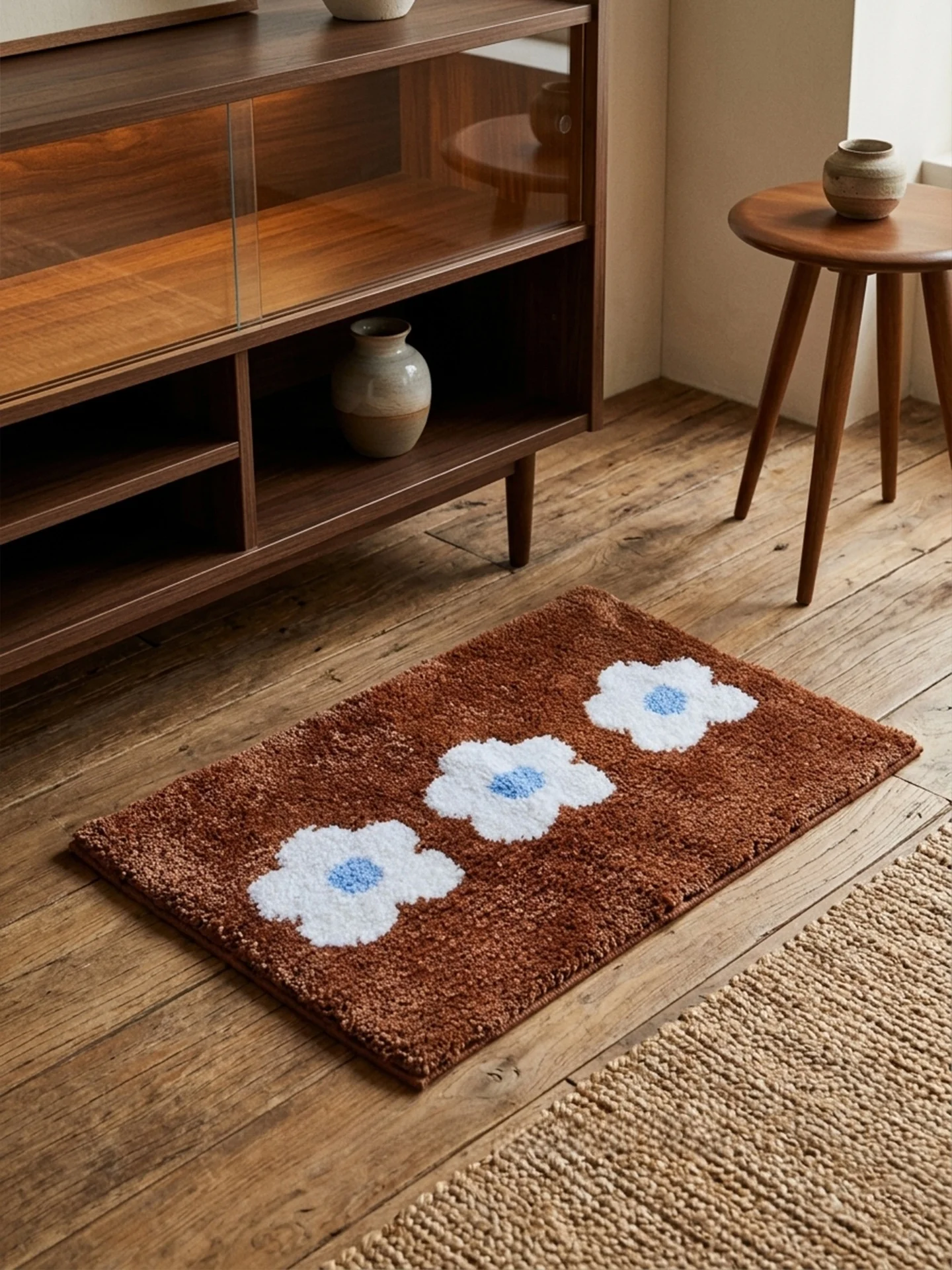 Absorbent Non-Slip Bathroom Mat Brown Floral Vintage Design High Quality Home Carpet Cream Style Bathroom Ins Trend Rectangular