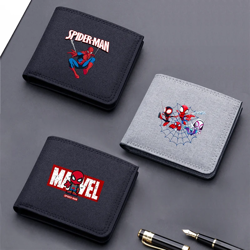 Disney Marvel Spiderman Foldable Coin Purse Anime Movie Cartoon Print Wallet Men Work Daily Money BankCard Storage Mini Bag Gift