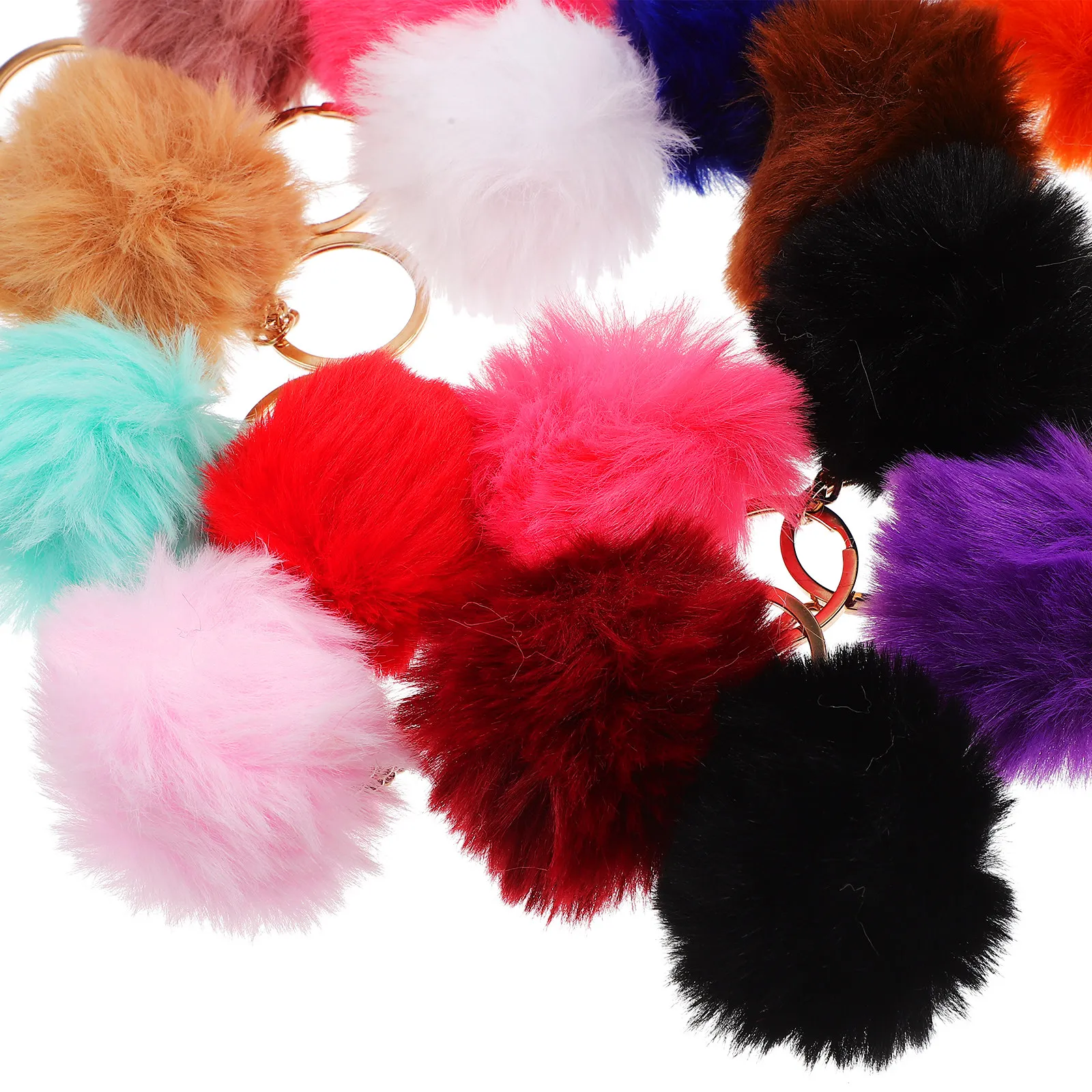 30Pcs Pom Pom Pendant Faux Rabbit Ball Keychains Portable Hanging Ring Key Chain Accessories for Handbag Backpack