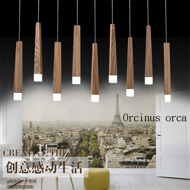 Art Chandelier simple restaurant LED single head Nordic solid wood rectangular creative Chandelier Postage free