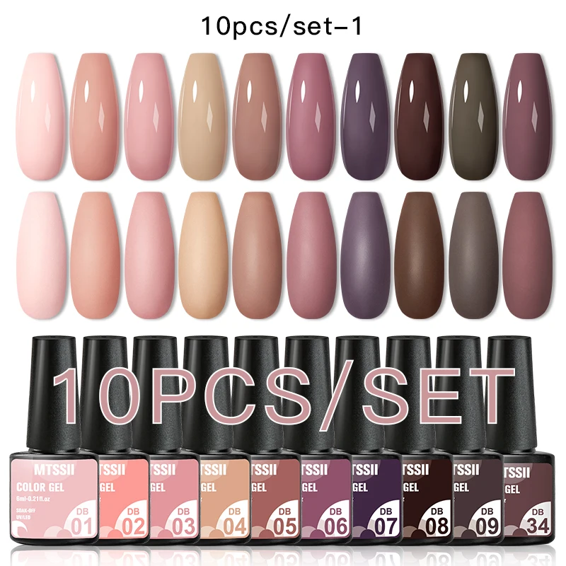 Mtssii 10Pcs/set Color Gel Nail Polish Set 100 Colors Semi Permanent UV Led Gel Varnish Soak Off Nail Lacquers Base Top Coat