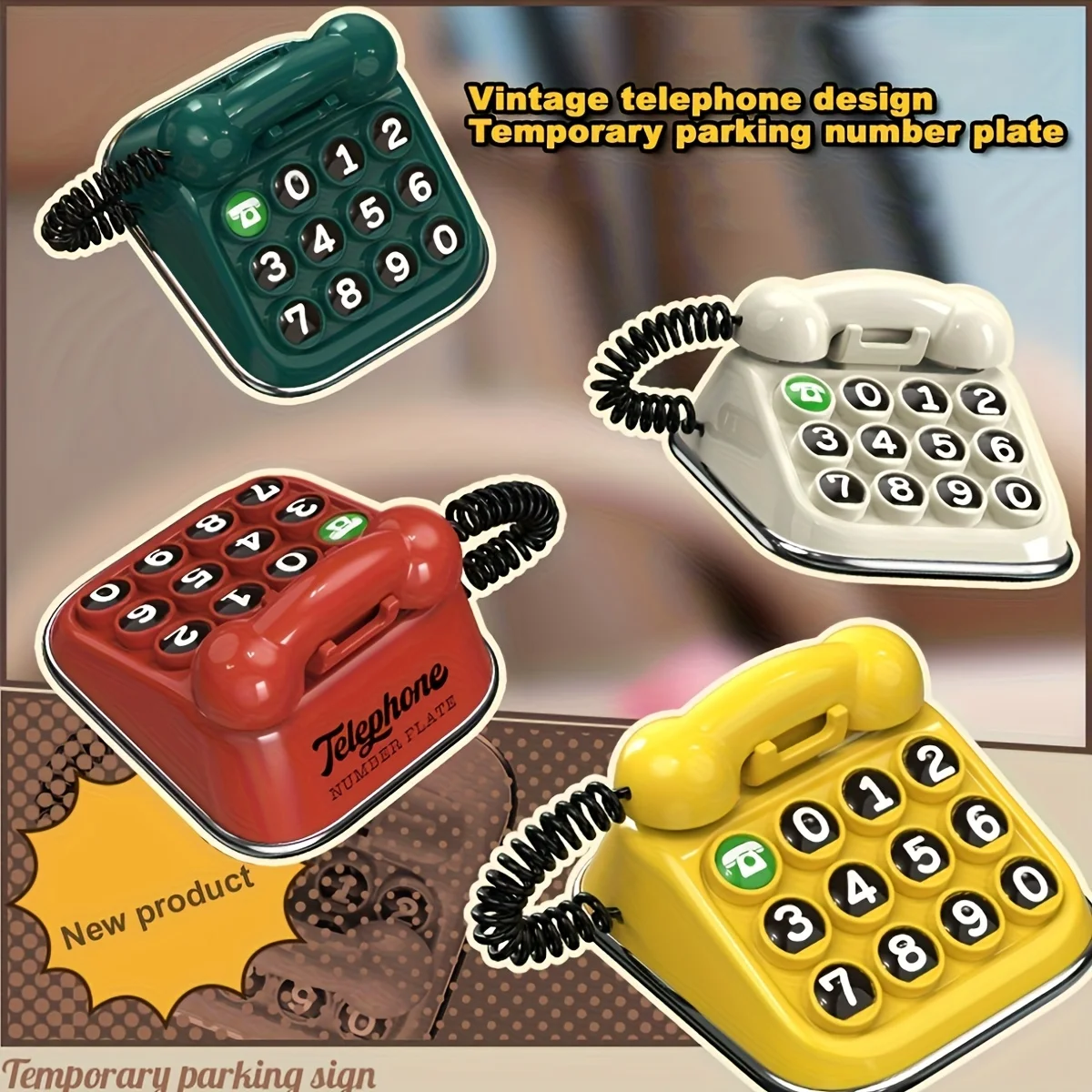 Retro-Telefonnummernschild für temporäre Parkplatznummern, Sichtschutz für Autotelefonnummern, kreatives Armaturenbrett-Ornament